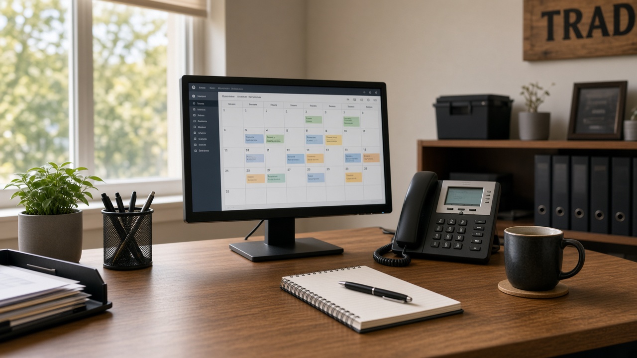 Office desk with computers for job scheduling